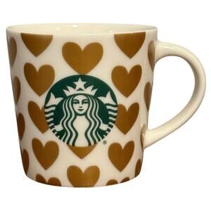 Starbucks Coffee Demitasse Cup 2015 Gold Hearts Espresso Mug Mini 3oz
